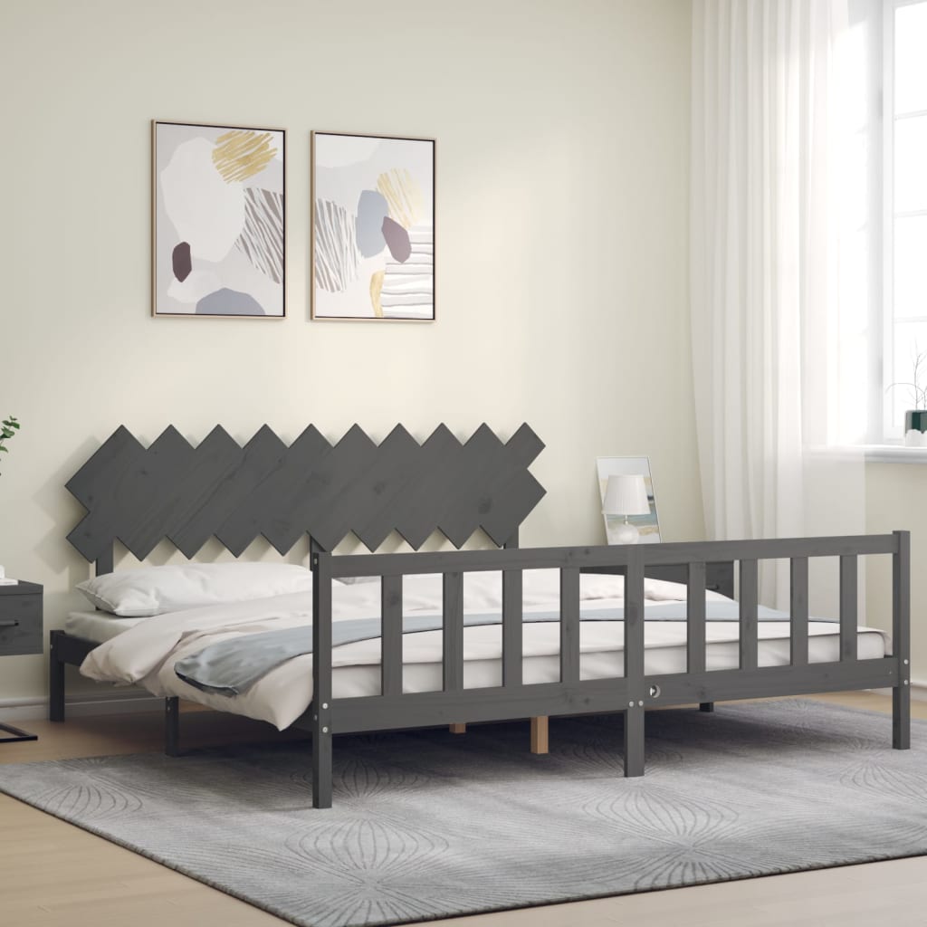 vidaXL Bed Frame without Mattress Grey 200x200 cm Solid Wood Pine