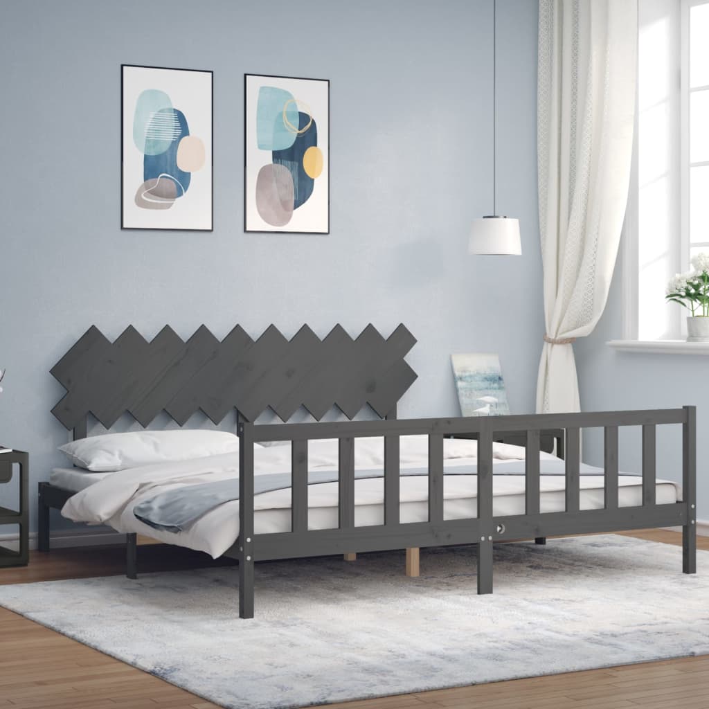 vidaXL Bed Frame without Mattress Grey 200x200 cm Solid Wood Pine