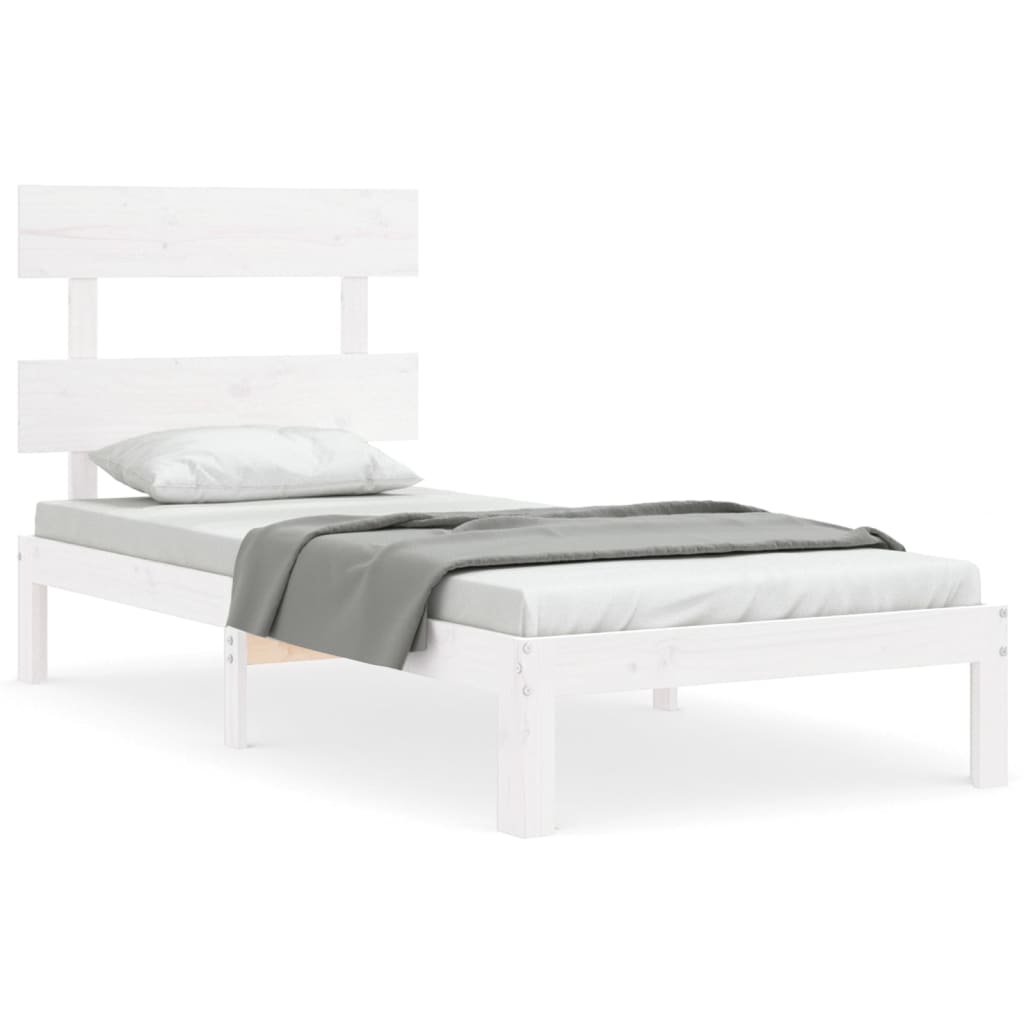 vidaXL Bed Frame without Mattress White Single Solid Wood Pine