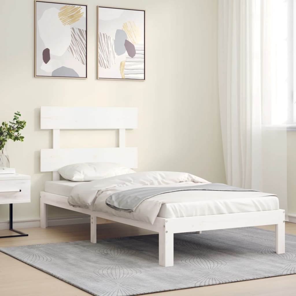 vidaXL Bed Frame without Mattress White Single Solid Wood Pine