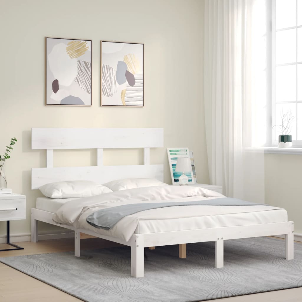 vidaXL Bed Frame without Mattress White Double Solid Wood Pine