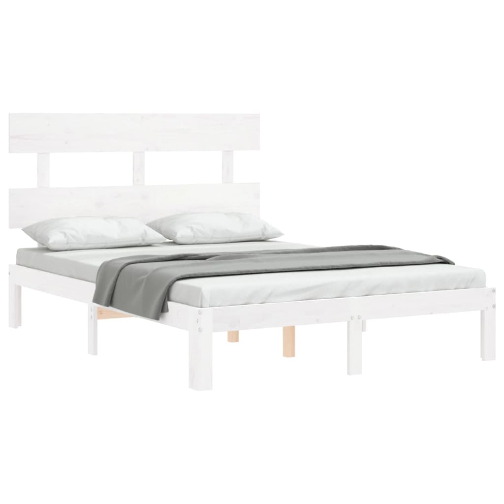 vidaXL Bed Frame without Mattress White Double Solid Wood Pine