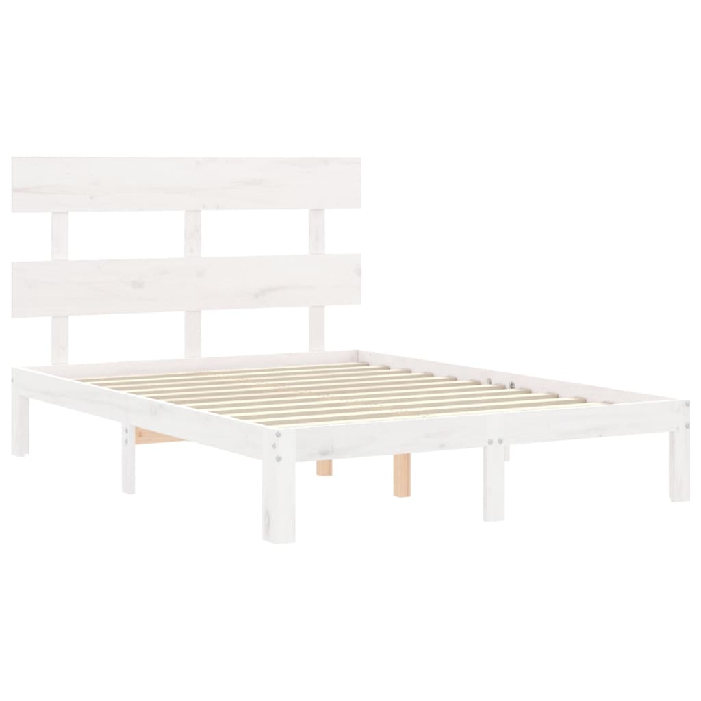 vidaXL Bed Frame without Mattress White Double Solid Wood Pine