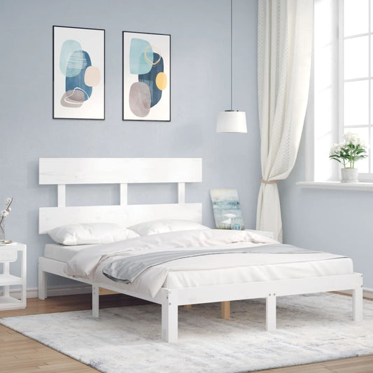 vidaXL Bed Frame without Mattress White Double Solid Wood Pine