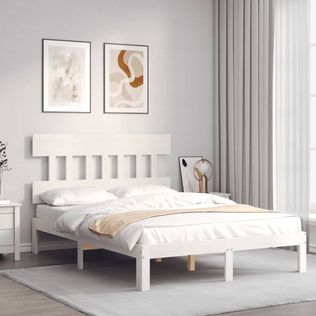 vidaXL Bed Frame without Mattress White Double Solid Wood Pine