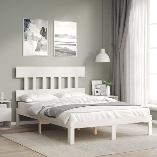 vidaXL Bed Frame without Mattress White Double Solid Wood Pine