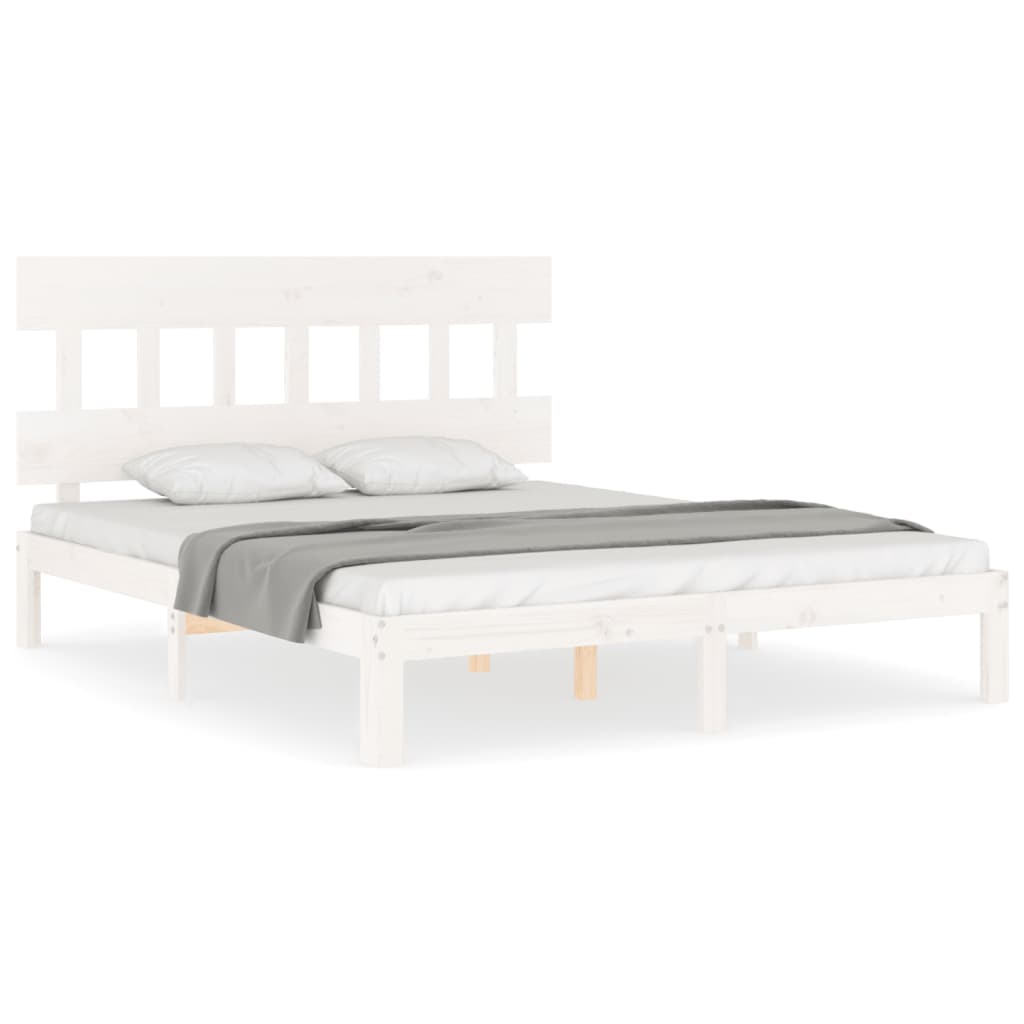 vidaXL Bed Frame without Mattress White King Size Solid Wood Pine