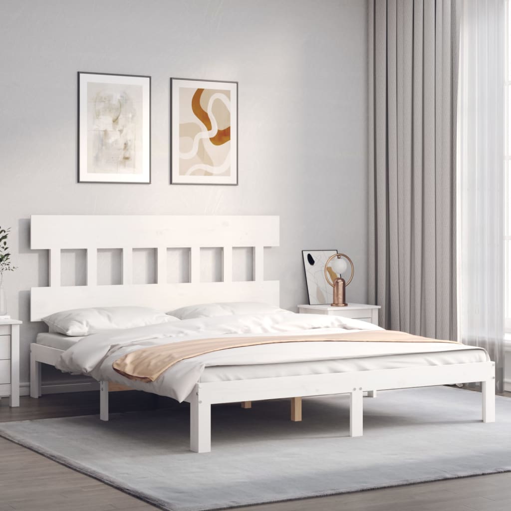 vidaXL Bed Frame without Mattress White King Size Solid Wood Pine