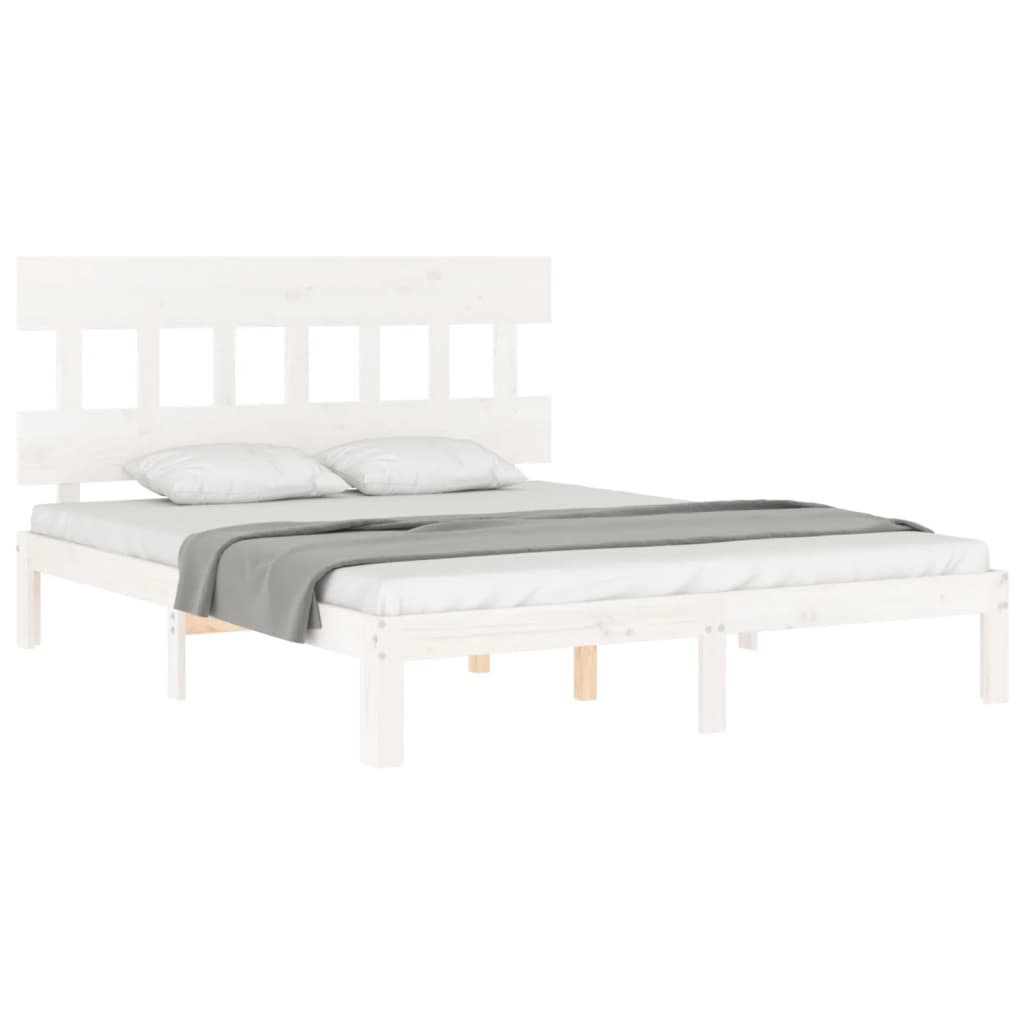 vidaXL Bed Frame without Mattress White King Size Solid Wood Pine