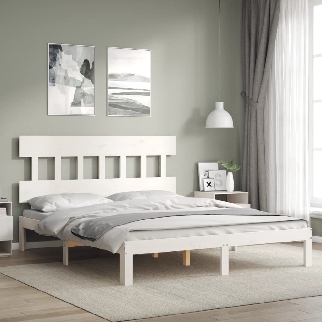 vidaXL Bed Frame without Mattress White King Size Solid Wood Pine