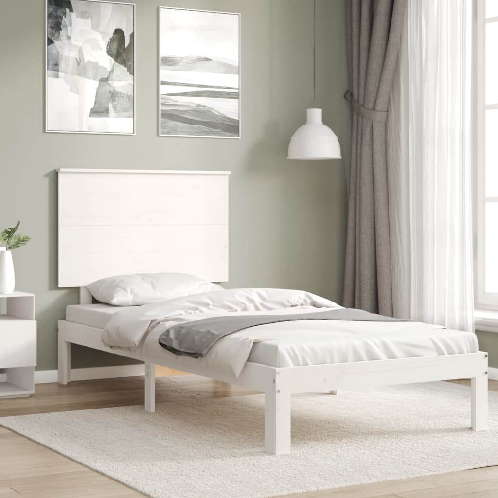 vidaXL Bed Frame without Mattress White Small Single Solid Wood Pine