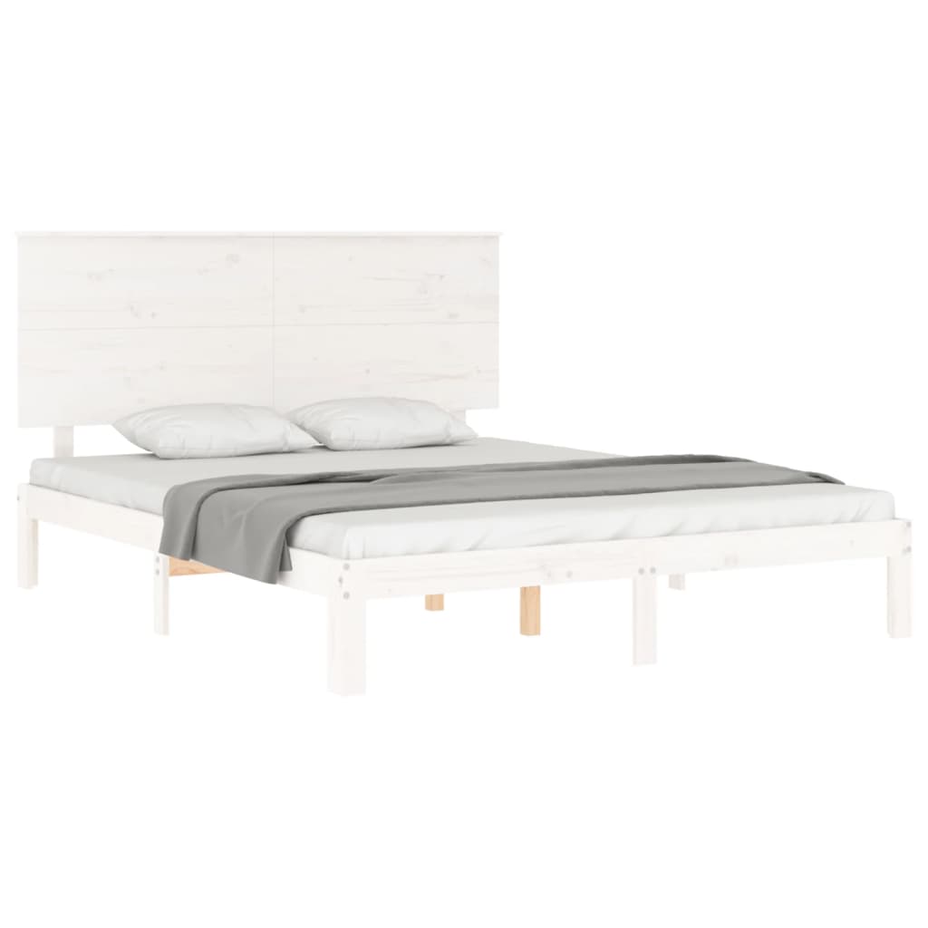 vidaXL Bed Frame without Mattress White King Size Solid Wood Pine