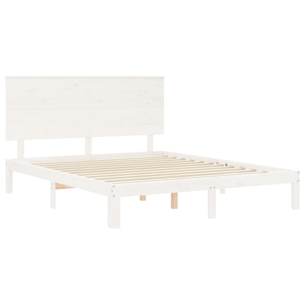 vidaXL Bed Frame without Mattress White King Size Solid Wood Pine