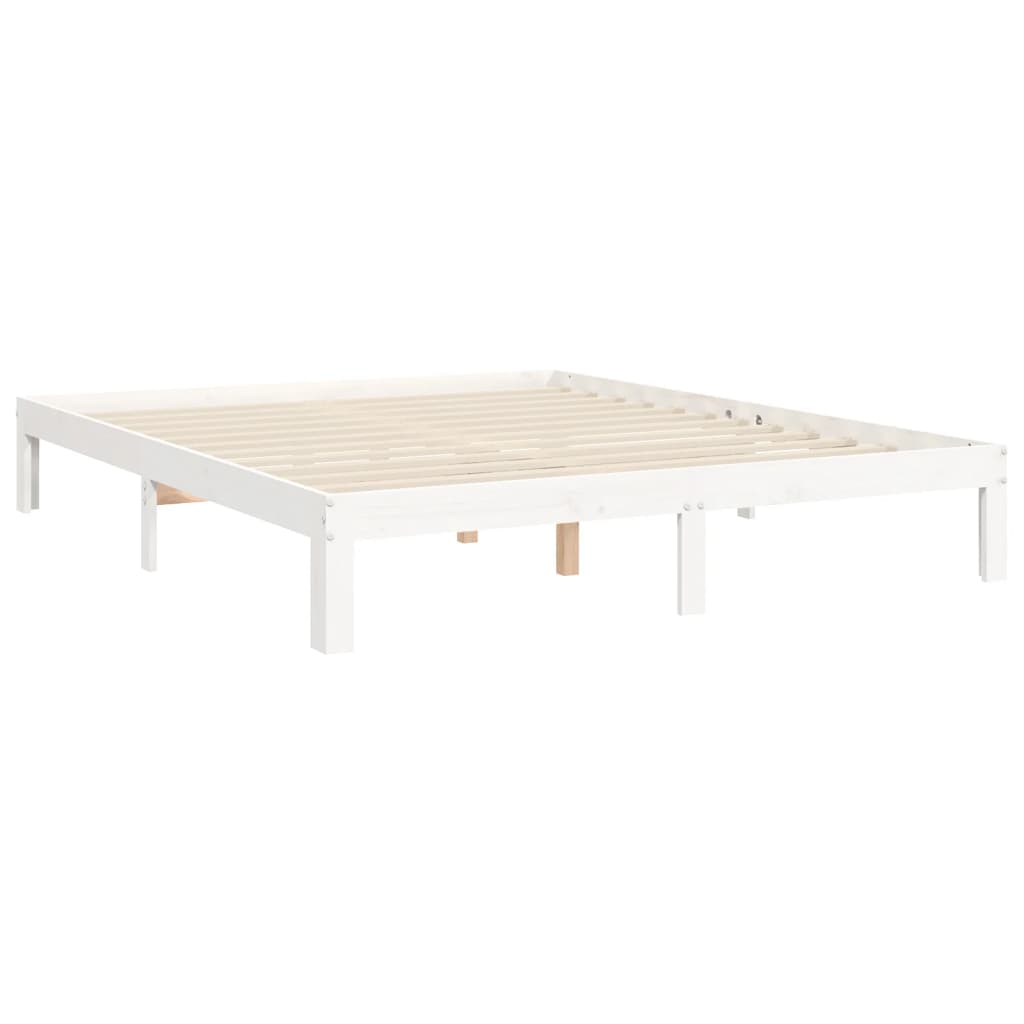 vidaXL Bed Frame without Mattress White King Size Solid Wood Pine