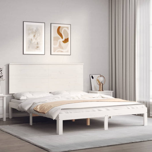 vidaXL Bed Frame without Mattress White King Size Solid Wood Pine