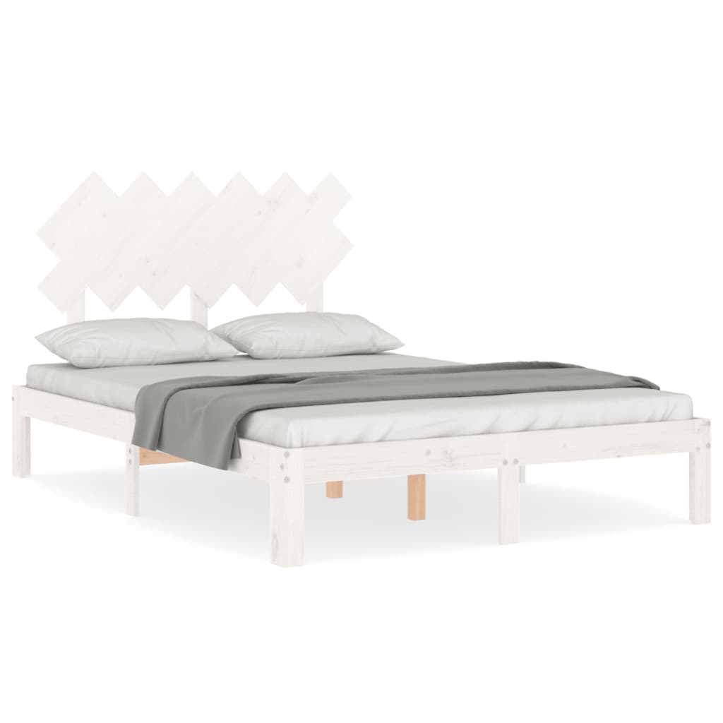 vidaXL Bed Frame without Mattress White Double Solid Wood Pine