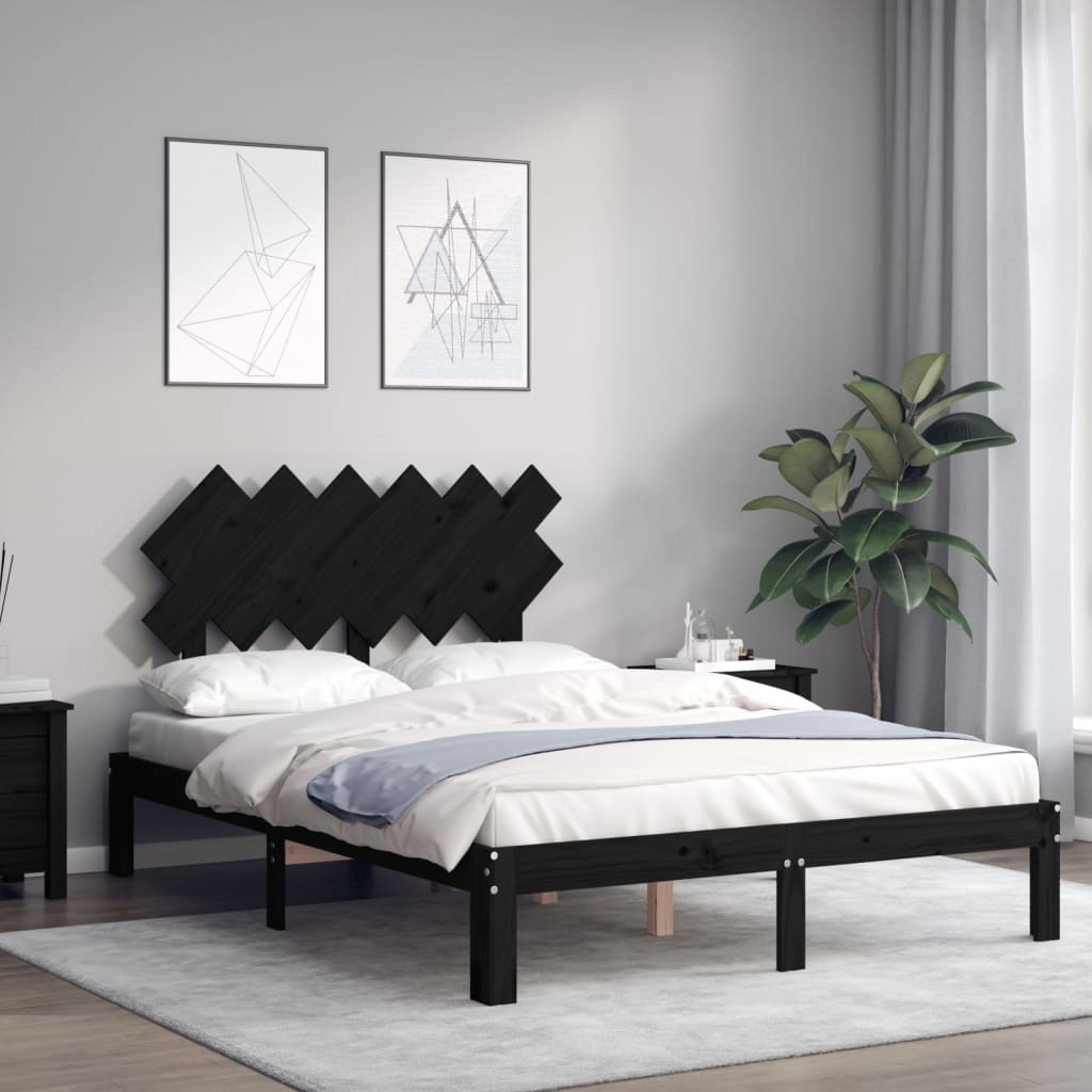 vidaXL Bed Frame without Mattress Black Double Solid Wood Pine