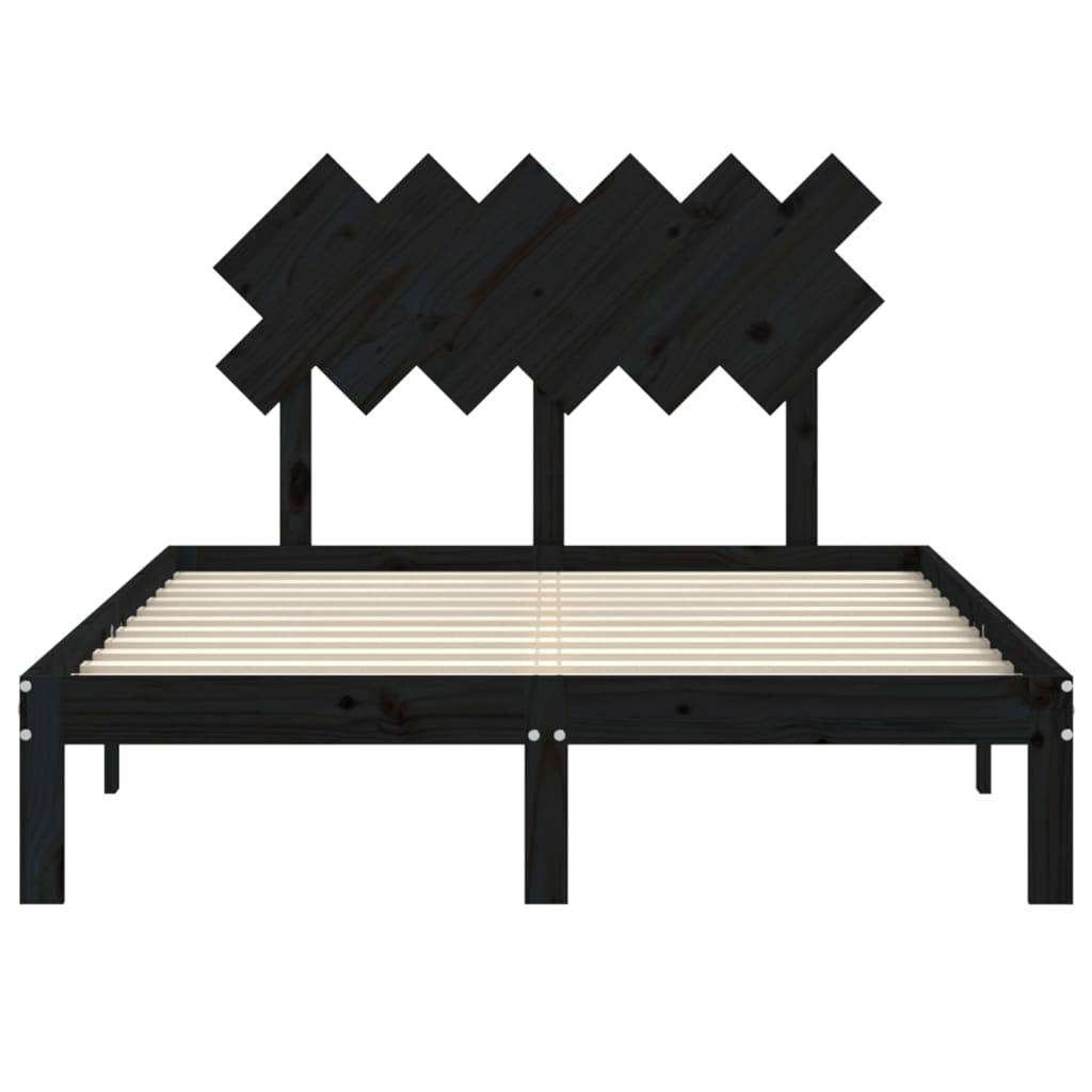 vidaXL Bed Frame without Mattress Black Double Solid Wood Pine