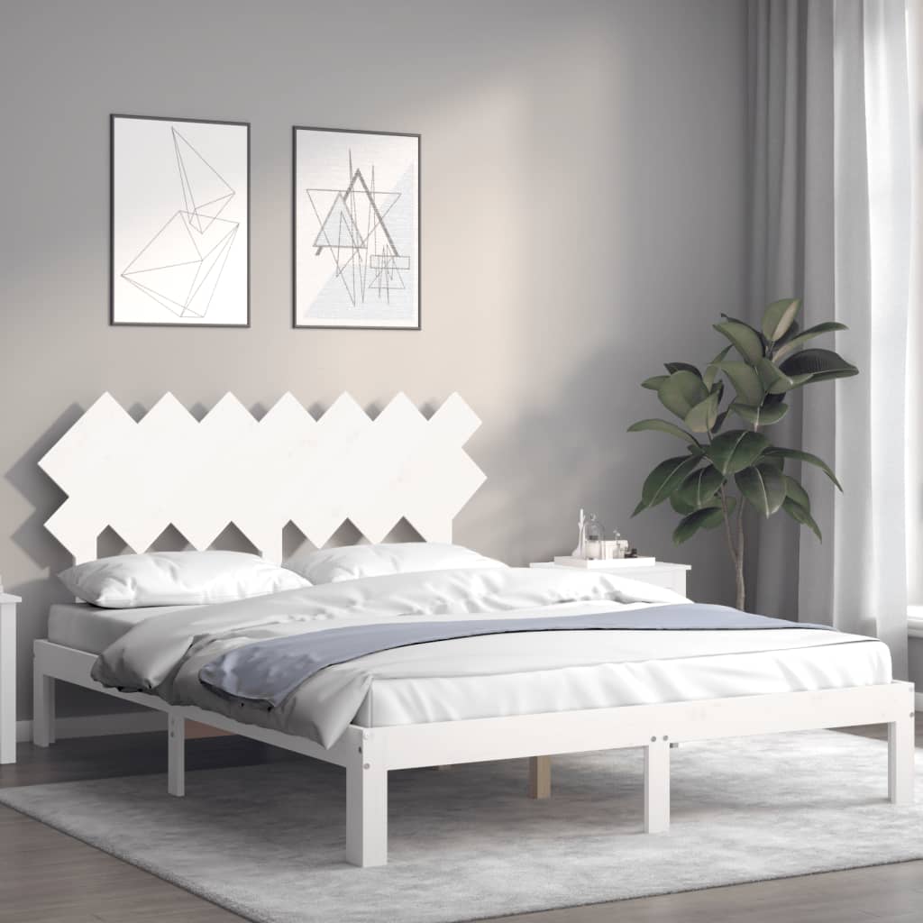 vidaXL Bed Frame without Mattress White King Size Solid Wood Pine