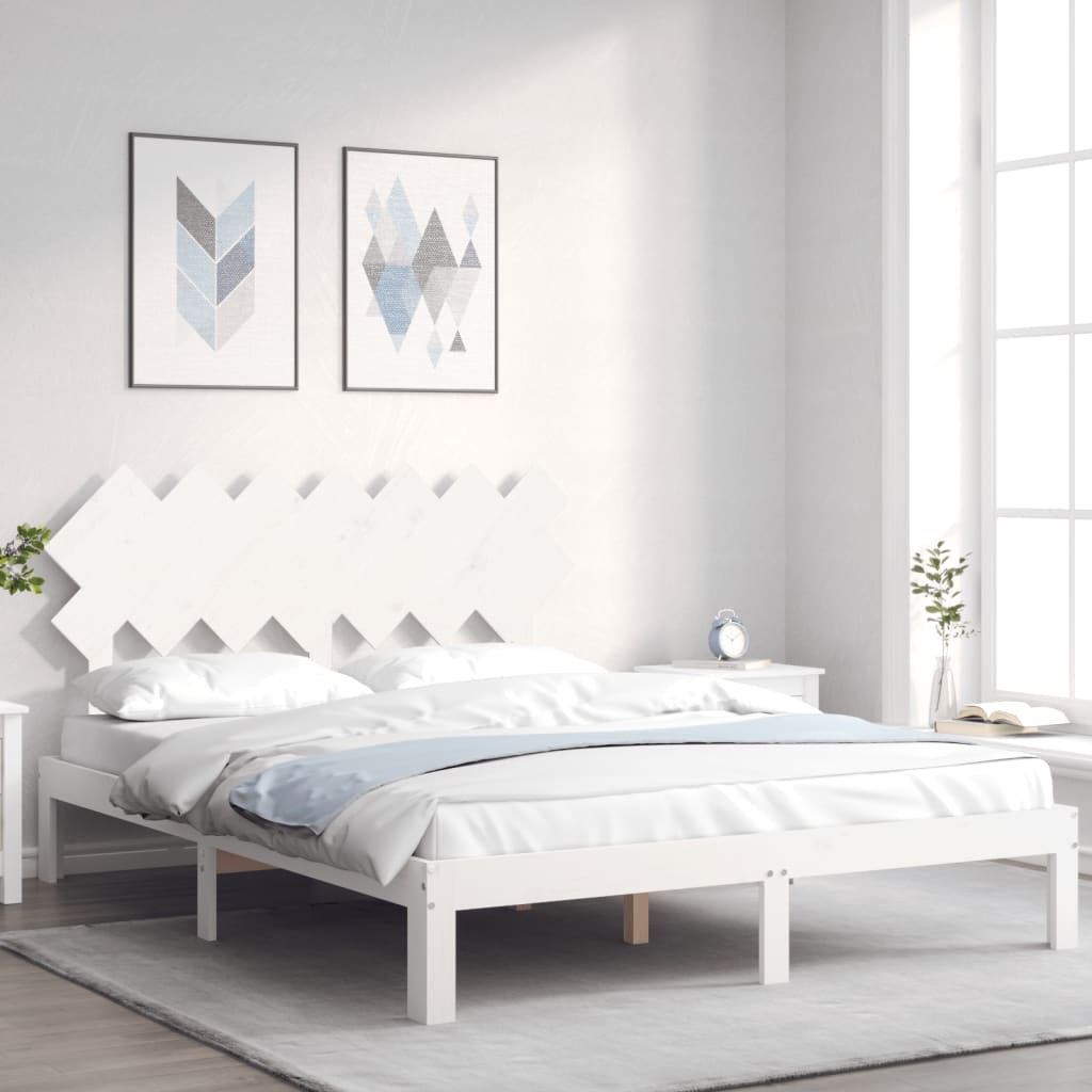 vidaXL Bed Frame without Mattress White King Size Solid Wood Pine