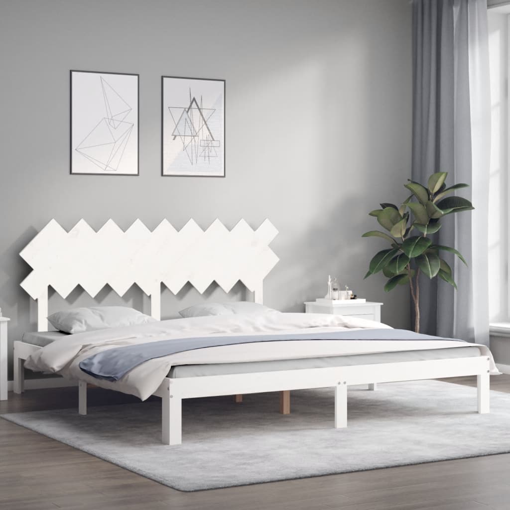 vidaXL Bed Frame without Mattress White Super King Size Solid Wood Pine