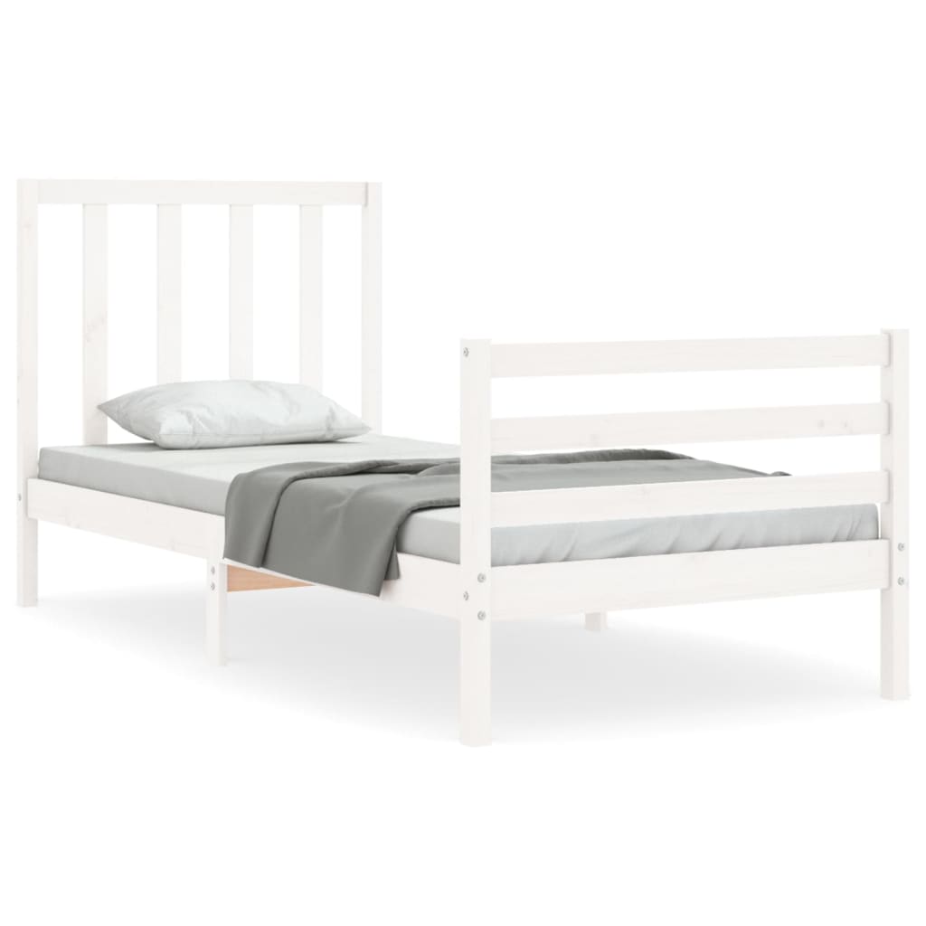 vidaXL Bed Frame without Mattress White Single Solid Wood Pine