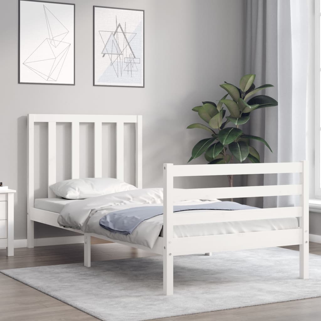 vidaXL Bed Frame without Mattress White Single Solid Wood Pine