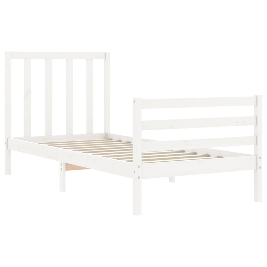 vidaXL Bed Frame without Mattress White Single Solid Wood Pine