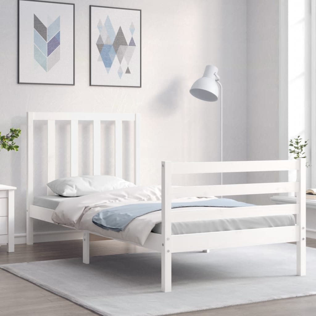 vidaXL Bed Frame without Mattress White Single Solid Wood Pine