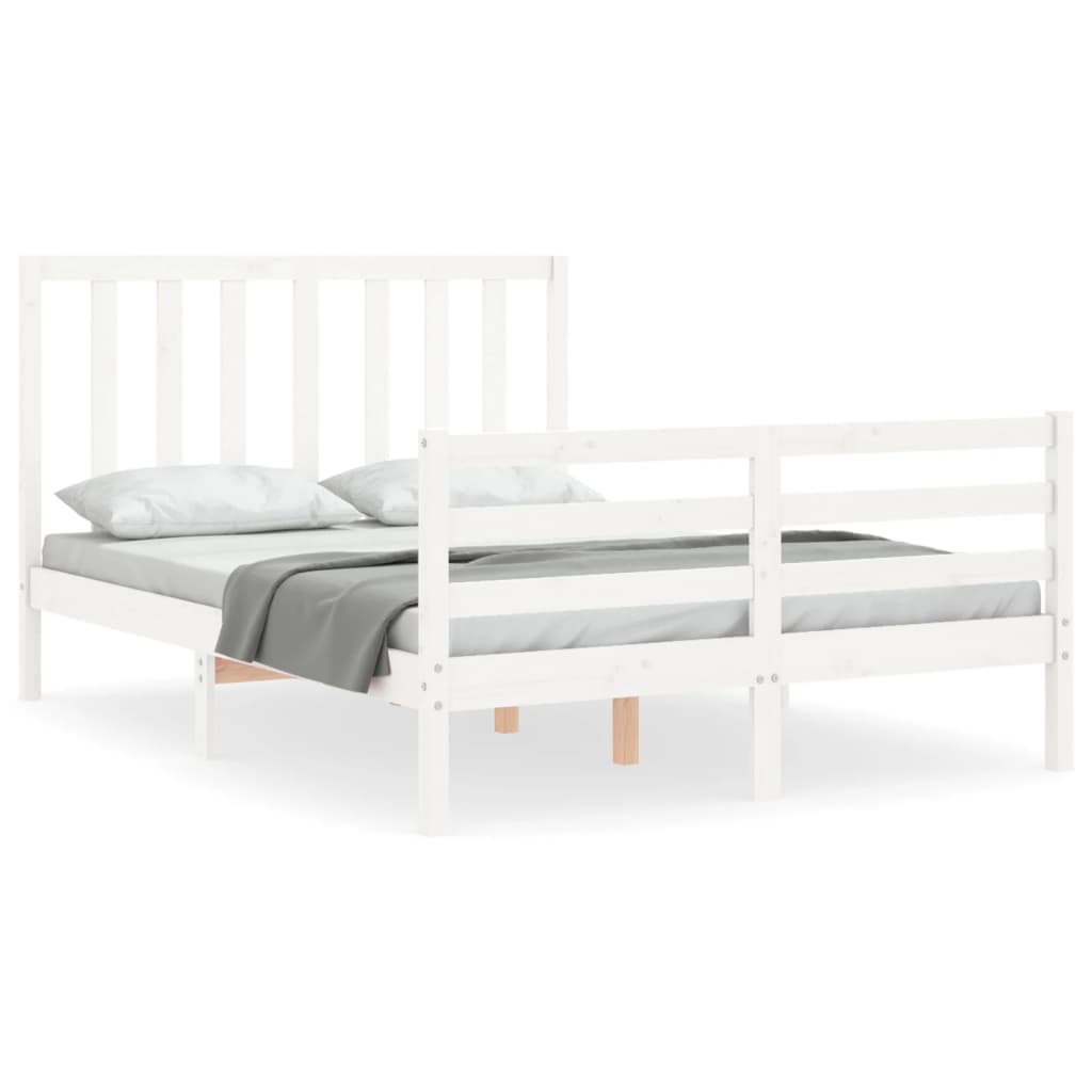 vidaXL Bed Frame without Mattress White Double Solid Wood Pine