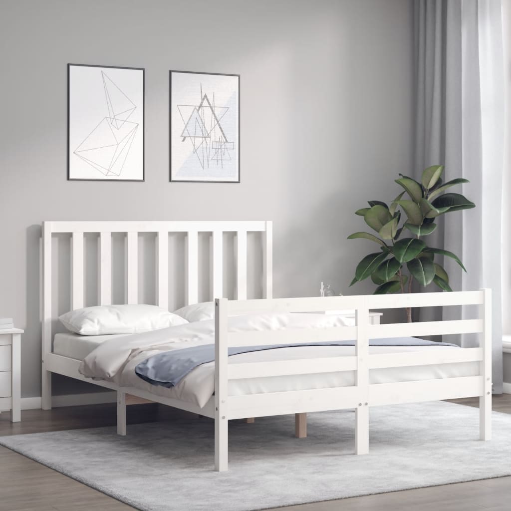 vidaXL Bed Frame without Mattress White Double Solid Wood Pine