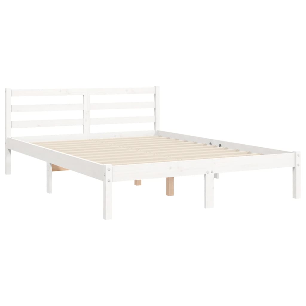 vidaXL Bed Frame without Mattress White Double Solid Wood Pine