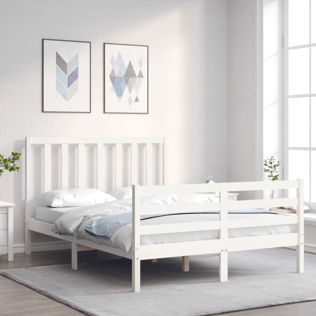 vidaXL Bed Frame without Mattress White Double Solid Wood Pine