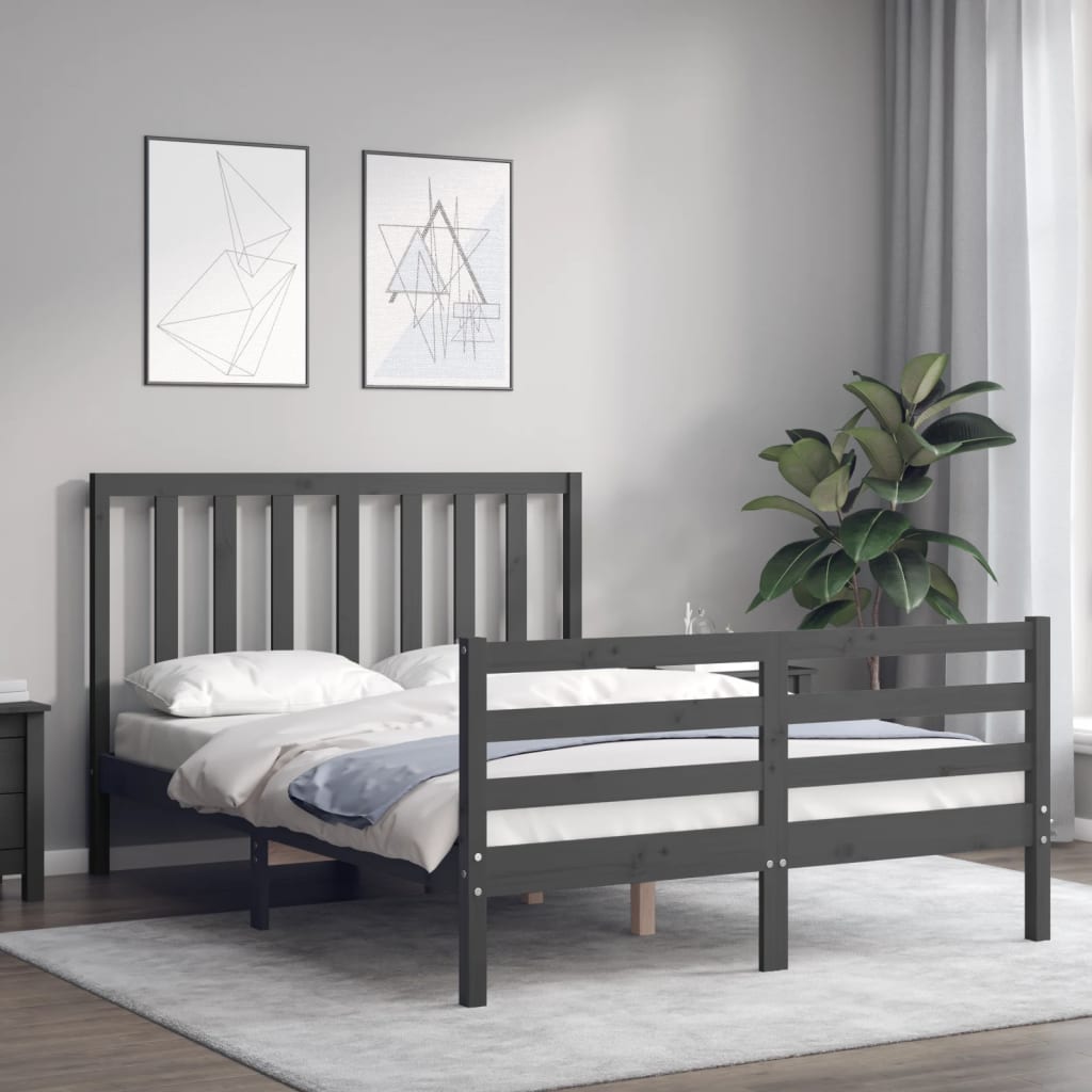 vidaXL Bed Frame without Mattress Grey Double Solid Wood Pine