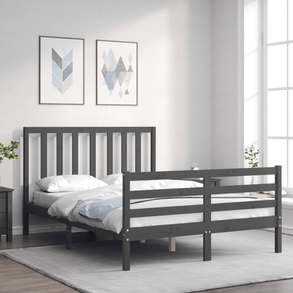 vidaXL Bed Frame without Mattress Grey 140x190 cm Solid Wood Pine