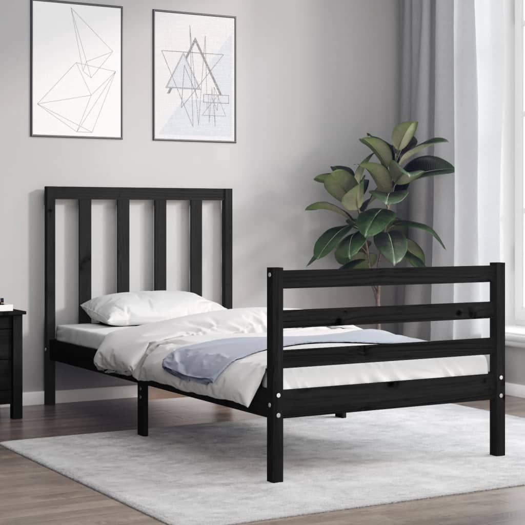 vidaXL Bed Frame without Mattress Black 90x200 cm Solid Wood Pine