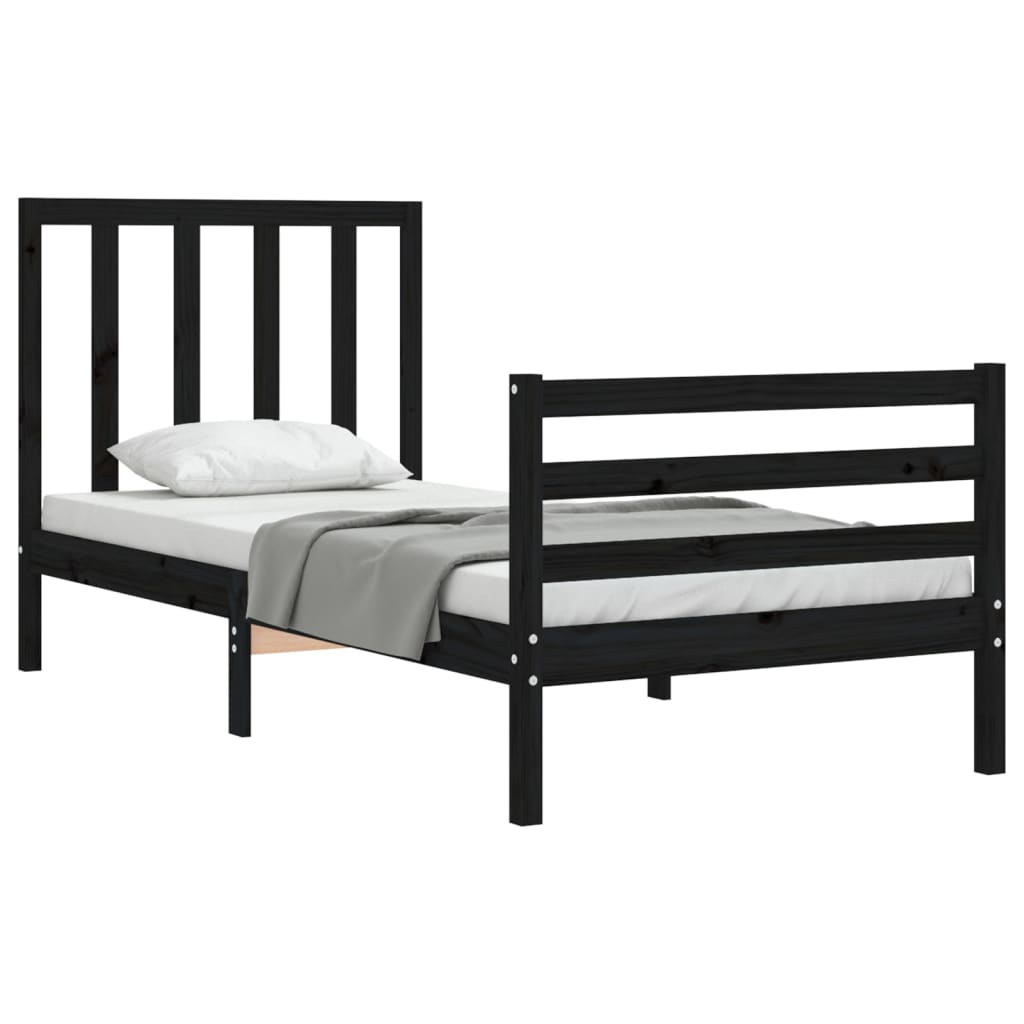 vidaXL Bed Frame without Mattress Black 90x200 cm Solid Wood Pine