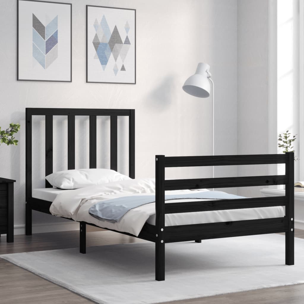 vidaXL Bed Frame without Mattress Black 90x200 cm Solid Wood Pine