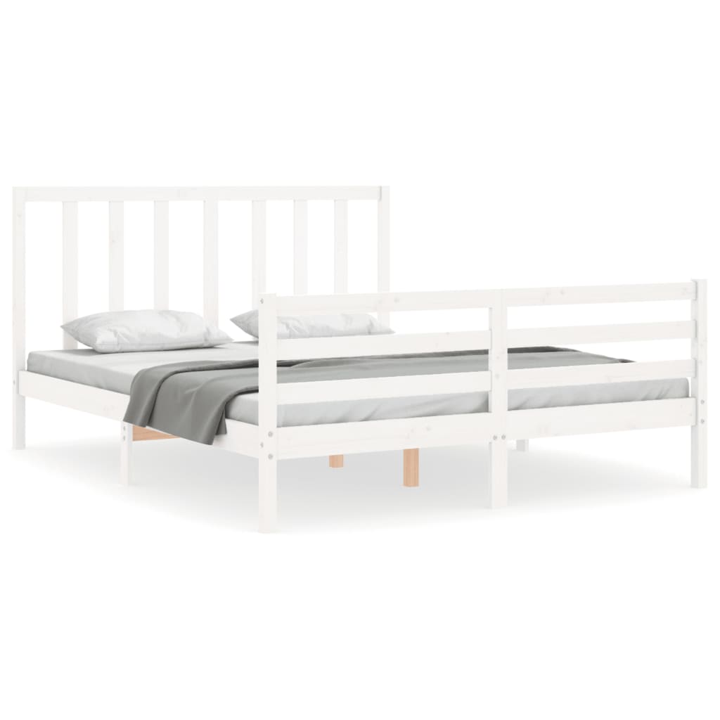 vidaXL Bed Frame without Mattress White King Size Solid Wood Pine