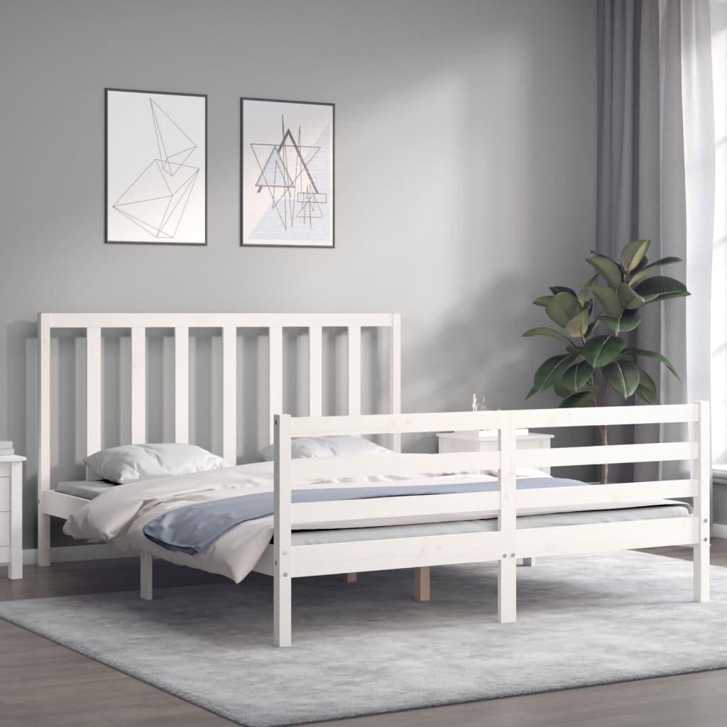 vidaXL Bed Frame without Mattress White King Size Solid Wood Pine