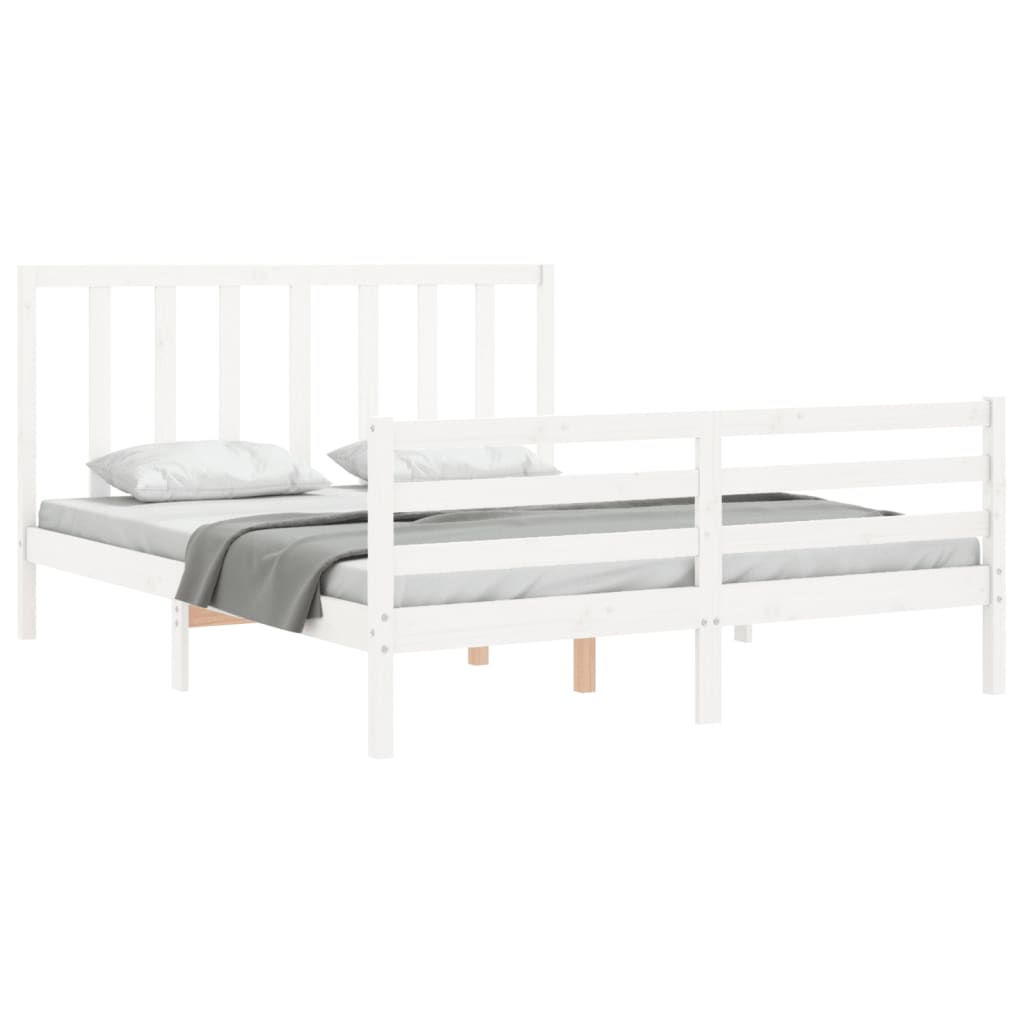 vidaXL Bed Frame without Mattress White King Size Solid Wood Pine