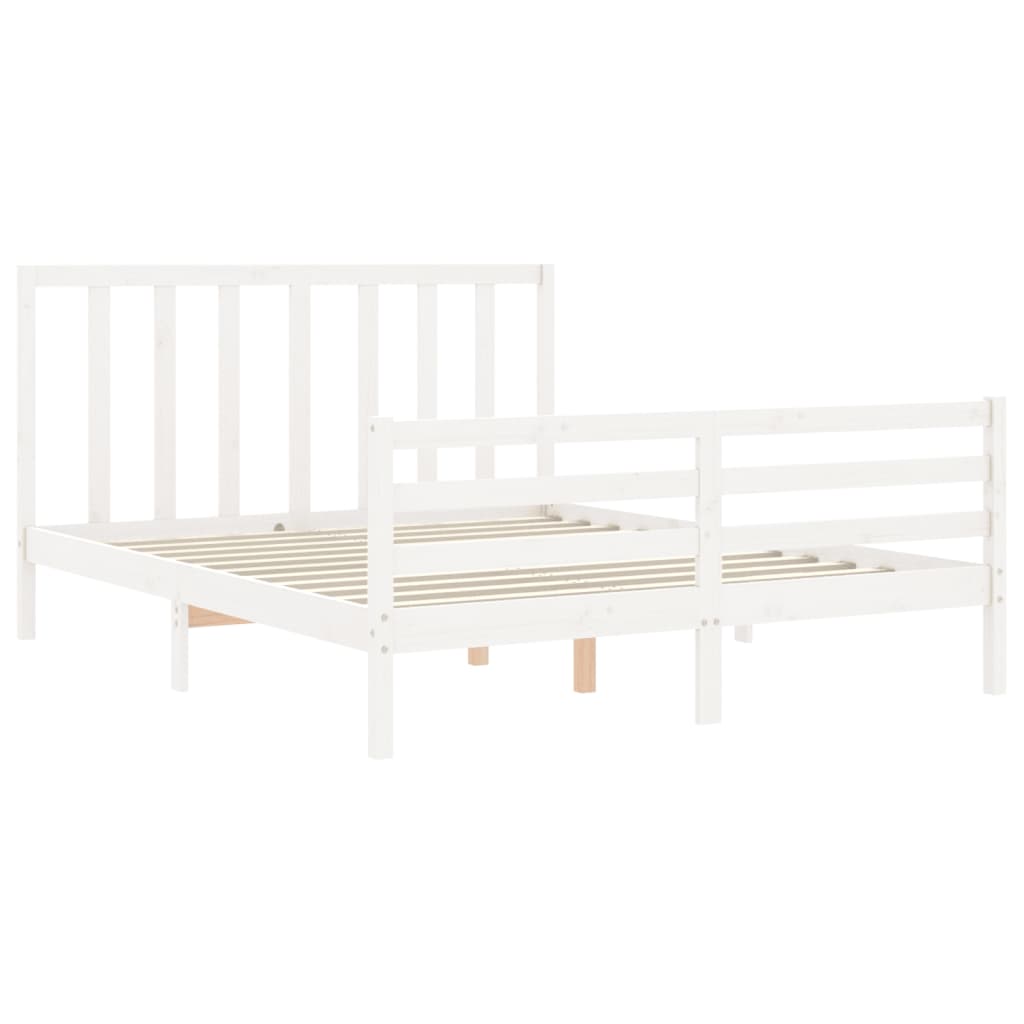 vidaXL Bed Frame without Mattress White King Size Solid Wood Pine