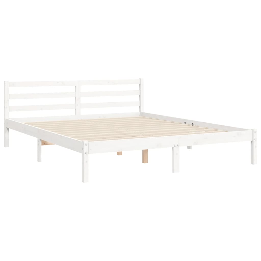 vidaXL Bed Frame without Mattress White King Size Solid Wood Pine