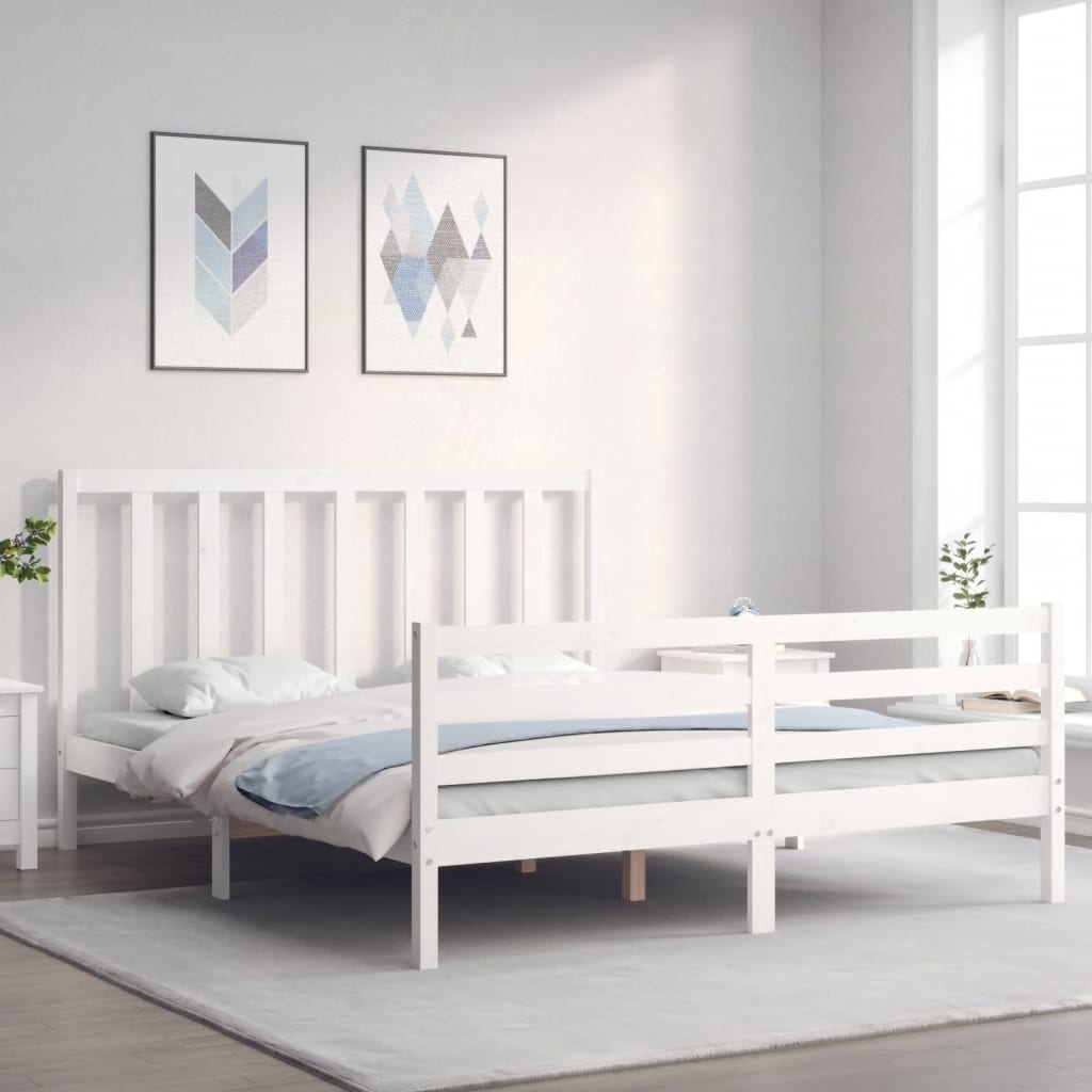 vidaXL Bed Frame without Mattress White King Size Solid Wood Pine