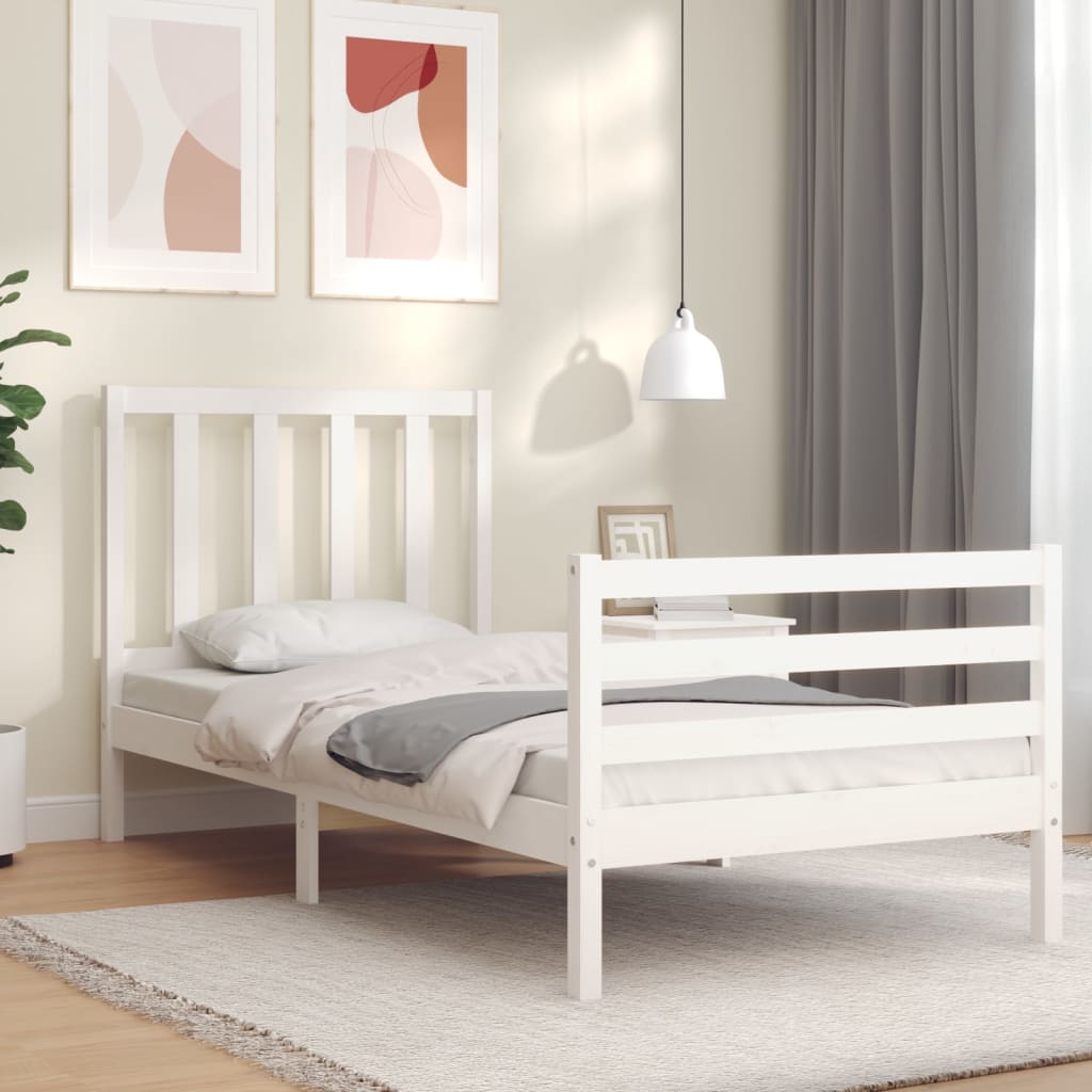 vidaXL Bed Frame without Mattress White Small Single Solid Wood Pine