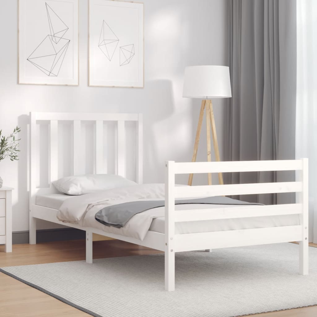 vidaXL Bed Frame without Mattress White Small Single Solid Wood Pine