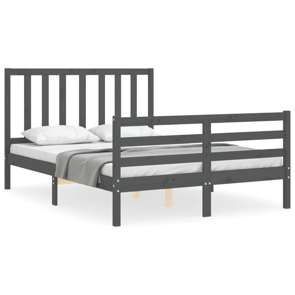 vidaXL Bed Frame without Mattress Grey Double Solid Wood Pine