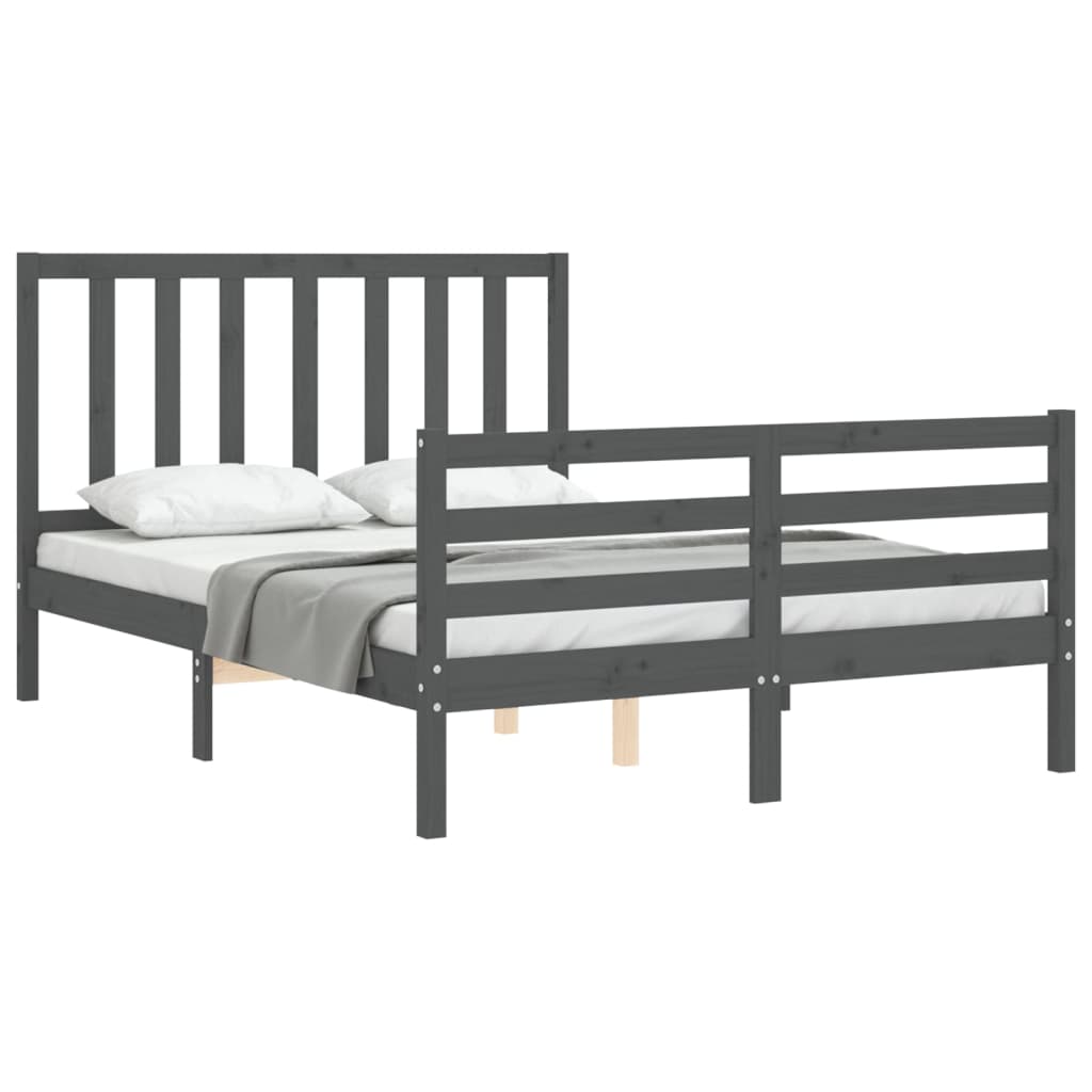 vidaXL Bed Frame without Mattress Grey Double Solid Wood Pine