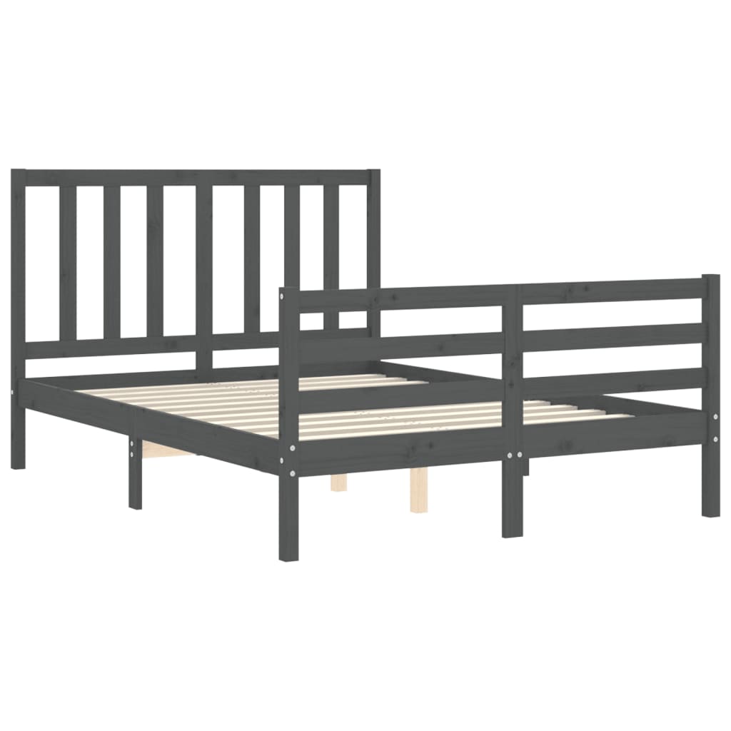 vidaXL Bed Frame without Mattress Grey Double Solid Wood Pine