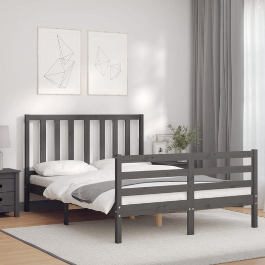 vidaXL Bed Frame without Mattress Grey Double Solid Wood Pine